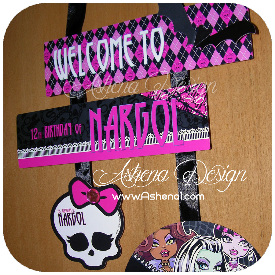 آویز خوش آمد گویی (welcome) با طرح تم مانستر های(monster high) 